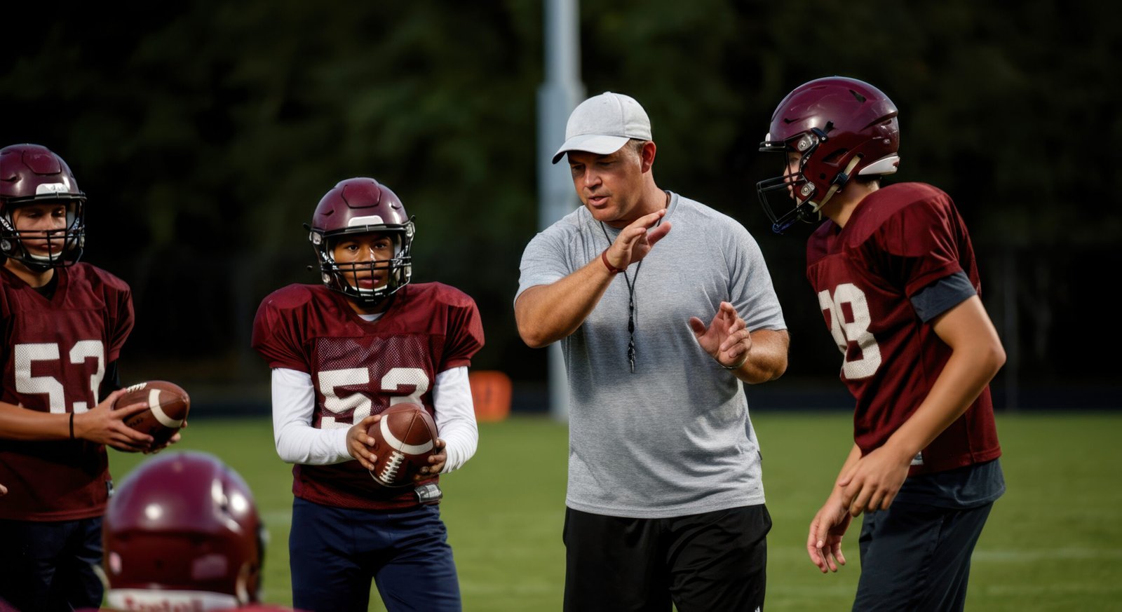 Coach Kenny Weaver instructing players at 7v7 football tournaments loudoun county